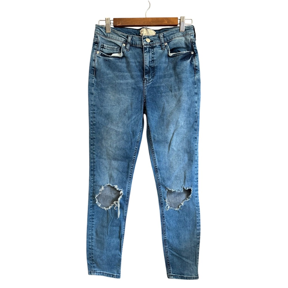 Free People Womens Blue‎ Denim Distressed Knee Skinny Jeans Size 28r